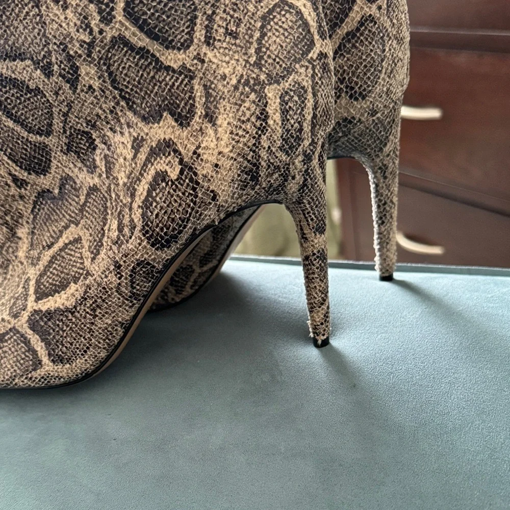 Express Textured Snake Print Booties - Tan and Black